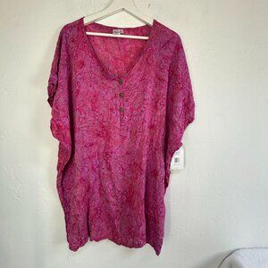 Hand Kreation Womens Pink Floral Short Sleeve Lightweight Poncho One Size New